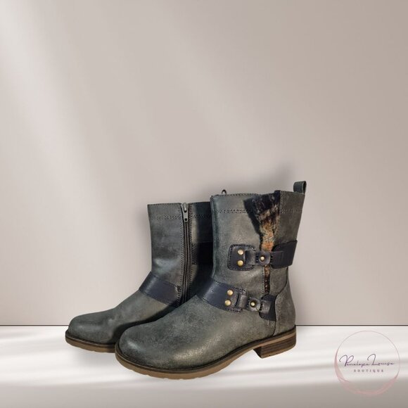 Sporto Sheila Faux Fur-Lined Buckle Boots – Gray / Navy – Size 6.5 M - Picture 1 of 8